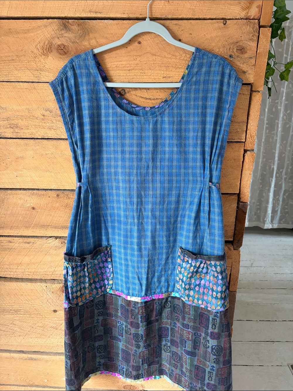 Blue Plaid Patchwork Pocket Dress